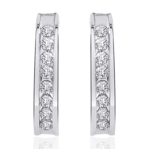 1.00 Carat Diamond Huggy Earrings 14K White Gold